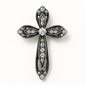 Elegant Silver Cross Pendant Brooch.